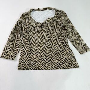 J.McLaughlin Top Womens Medium Black Chevron Catalina Cloth Blouse Elegant